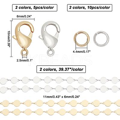 2 Colors 2m Brass Handmade Flat Round Link Chains DIY-CA0002-01-1