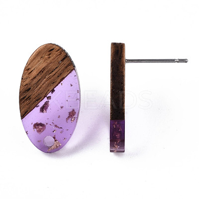 Transparent Resin & Walnut Wood Stud Earring Findings MAK-N032-005A-F03-1