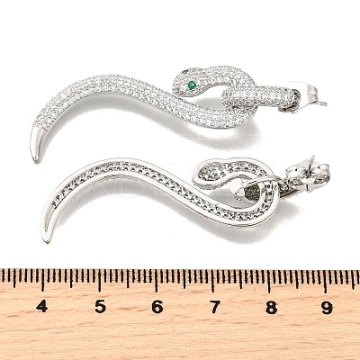 Snake Brass Cubic Zirconia Dangle Stud Earrings for Women EJEW-F367-01B-P-1