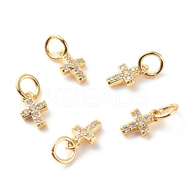 Brass Micro Pave Clear Cubic Zirconia Pendants ZIRC-P094-18G-RS-1