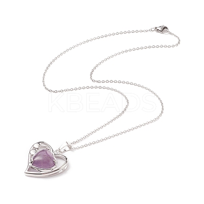 Heart Natural Mixed Stone Pendant Necklaces NJEW-JN03968-1