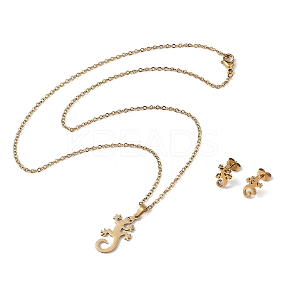 Gecko 201 Stainless Steel Pendant Necklaces & Stud Earrings Sets for Women SJEW-Q025-07G-1