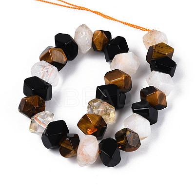 Natural Obsidian & Citrine & Tiger Eye Beads Strands G-N358-01A-05-1
