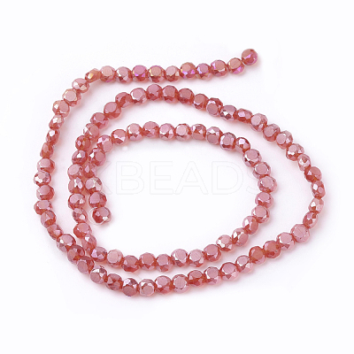 Faceted Flat Round AB Color Plated Frosted Crystal Glass Beads Strands EGLA-F014-B-1