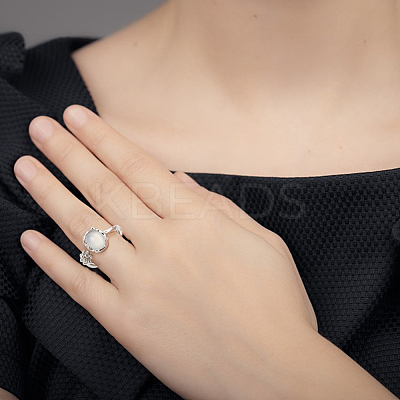 6Pcs 6 Styles Synthetic Moonstone & Cat Eye Open Cuff Rings Set RJEW-AN0001-09-1