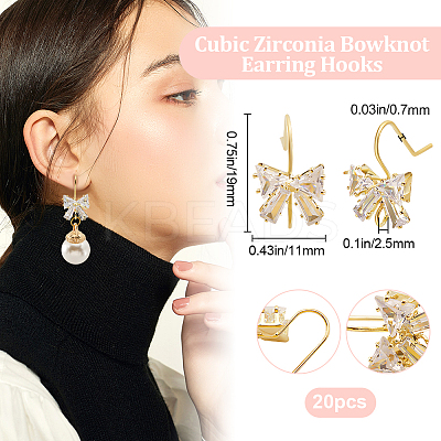 20Pcs Brass Micro Pave Clear Cubic Zirconia Earring Hooks ZIRC-BBC0002-59G-1