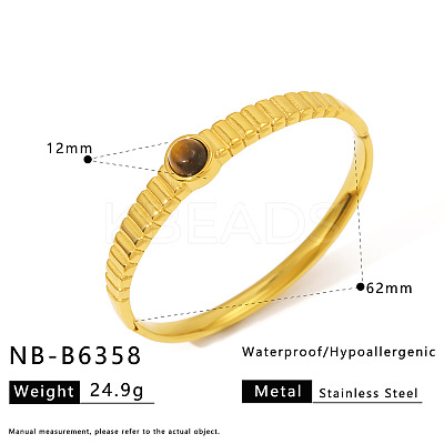 316L Surgical Stainless Steel and Natural Tiger Eye Hinged Bangles for Women WG36166-04-1