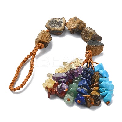 Nuggets Natural Tiger Eye Pendant Decorations HJEW-JM00992-04-1