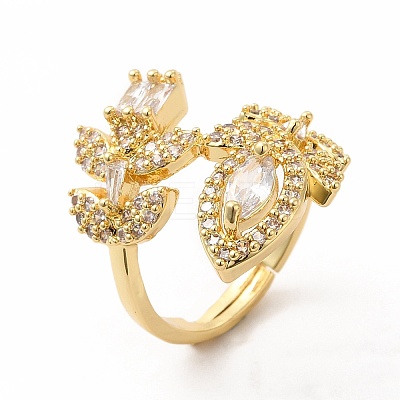 Clear Cubic Zirconia Leaf Open Cuff Ring KK-A180-50G-1