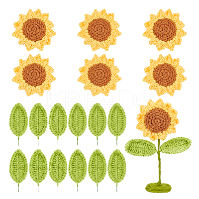18Pcs 2 Style Hand Knitting Wool Sunflower and Leaf DIY-GA0006-11-1