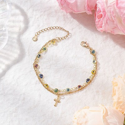 Handmade Evil Eye Lampwork Link Multi-layered Bracelets BJEW-JB12213-03-1