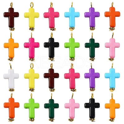 130Pcs 13 Colors Acrylic Cross Pendants PALLOY-YW031-1