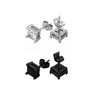 4 PC 2 Colors Stainless Steel Square Stud Earrings EJEW-GO0003-14-1