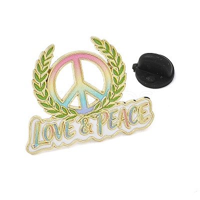 Word Love & Peace with Olive Branch & Peace Sign Enamel Brooches AL-I001-01G-04-1