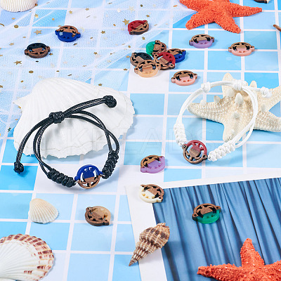 16Pcs 8 Colors Opaque Resin & Walnut Wood Connector Charms RESI-TA0002-71-1