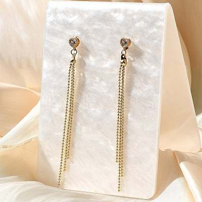 Heart Brass Tassel Stud Earrings EJEW-Z086-04G-1