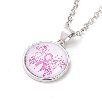 Glass Flat Round Pendant Necklace with Brass Chain NJEW-A003-01F-1