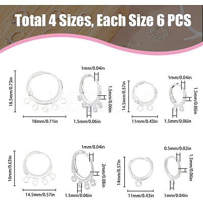 40Pcs 4 Style Rack Plating Eco-friendly Brass Huggie Hoop Earring Findings KK-FH0003-98-1