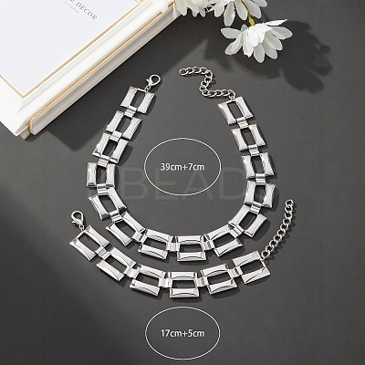 Fashionable Hip Hop Alloy Cuban Link Chain Bracelets & Necklaces Sets FS-WGBA45B-01-1