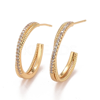 Clear Cubic Zirconia Stud Earrings EJEW-C022-19G-1