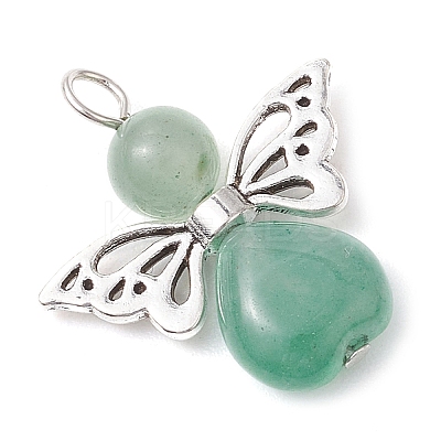 Natural Green Aventurine/Lapis Lazuli/Rose Quartz/Tiger Eye/Blue Spot Jasper/Synthetic Turquoise Heart Angel Pendants X-PALLOY-JF03186-01-1