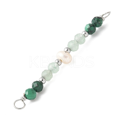 Faceted Round Natural Green Aventurinee & Malachite & Potato Natural Cultured Freshwater Pearl Beaded Connector Charms PALLOY-JF03532-03-1