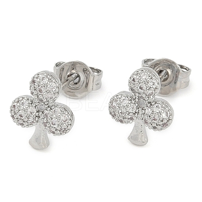 Rack Plating Club Brass Pave Cubic Zirconia Stud Earrings for Women EJEW-Z059-10P-1