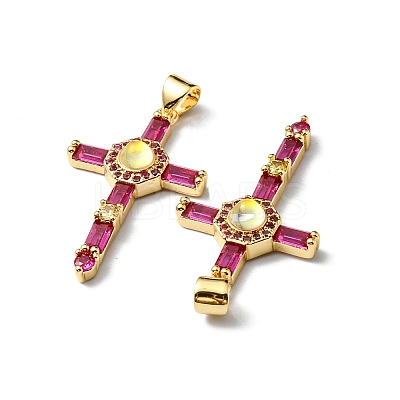 Rack Plating Brass Micro Pave Cubic Zirconia Pendants KK-P235-08G-02-1
