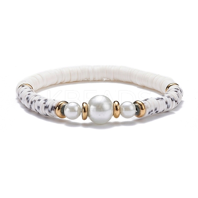 Handmade Polymer Clay Heishi Beads Stretch Bracelet BJEW-JB07453-1