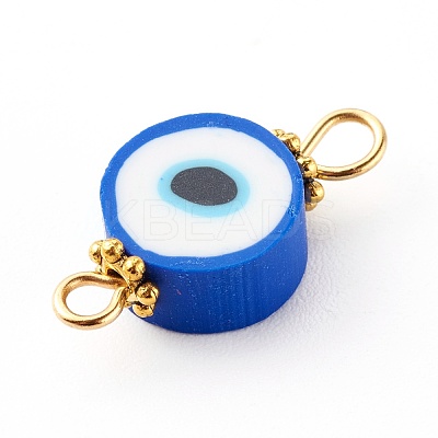 Flat Round with Evil Eye Polymer Clay Links Connectors PALLOY-JF00719-1