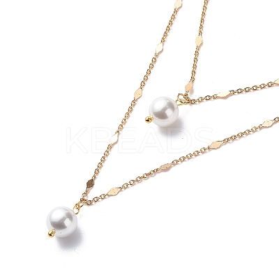 Brass Link Chain Double Layer Necklaces NJEW-JN03993-1