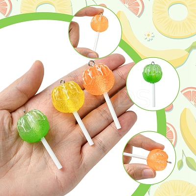 9Pcs 3 Colors Translucent Resin Imitation Food Pendants FIND-FS0002-90-1