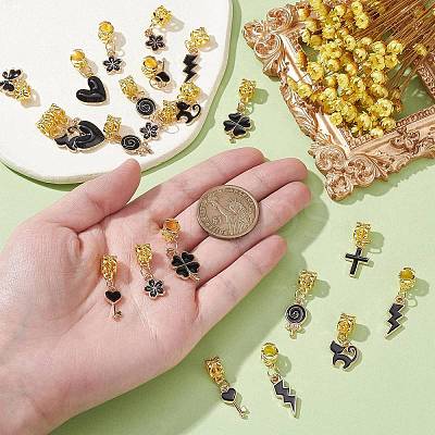 50Pcs 10 Styles Alloy Black Enamel European Dangle Charms PALLOY-CJ0002-79-1