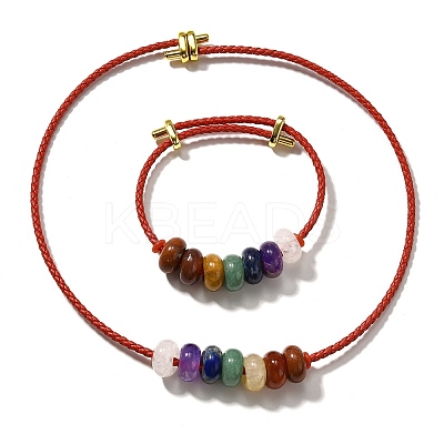 Rondelle Chakra Natural Gemstone Beads Bracelets & Necklaces Sets G-P561-01G-04-1