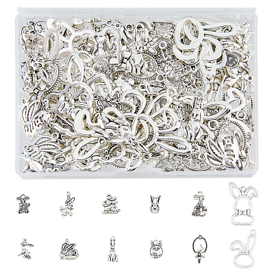 120pcs 12 Style Tibetan Style Alloy Pendants TIBE-DC0001-08-1