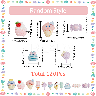 120Pcs 6 Styles Cartoon Opaque Resin Cabochons RESI-SP0001-26-1