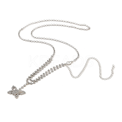 Brass with Crystal Rhinestone Pendants Necklace NJEW-B081-01-1