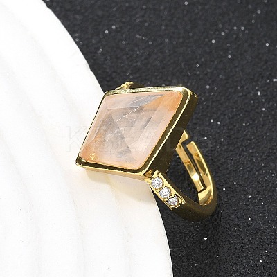 Rhombus Natural Rose Quartz Finger Rings RJEW-B113-01G-06-1