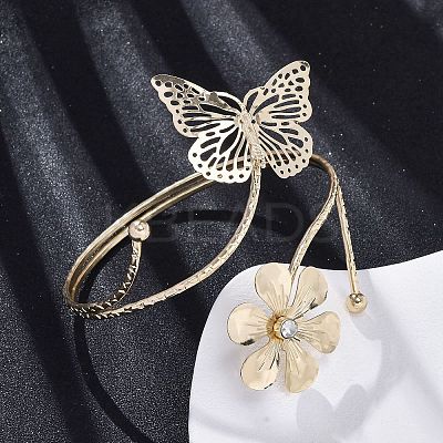 Flower & Butterfly Alloy Arm Cuff Bangles for Girl Women AJEW-A063-01C-G-1