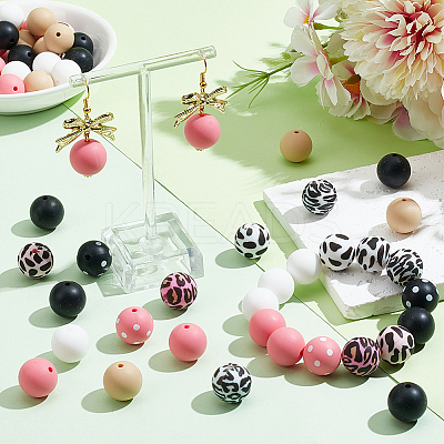 58Pcs 10 Styles Printed Round Silicone Focal Beads SIL-SC0002-06-1