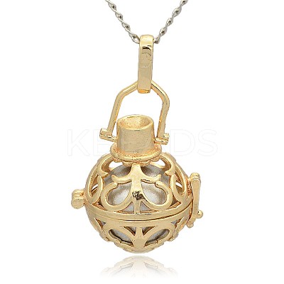 Golden Tone Brass Hollow Round Cage Pendants KK-J235-04G-1