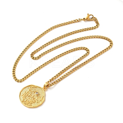 Brass Clear Cubic Zirconia Curb Chain Constellation Pendant Medal Necklaces for Women LS-NJEW-U010-01G-11-1