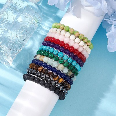 12Pcs 12 Styles 8mm Mixed Gemstone Round Beaded Stretch Bracelets Sets BJEW-JB10929-1