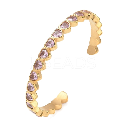 304 Stainless Steel & Cubic Zirconia Cuff Bangles for Women BJEW-T031-01A-1