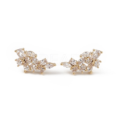 Clear Cubic Zirconia Flower Stud Earrings EJEW-L234-079G-1
