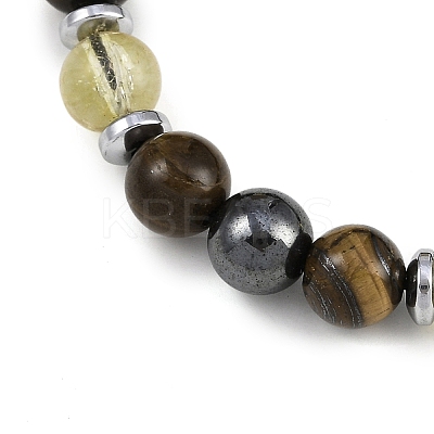 Non-Magnetic Synthetic Hematite & Synthetic Citrine & Natural Yellow Tiger Eye Round Beaded Braided Bracelets for Men Women BJEW-JB11185-03-1