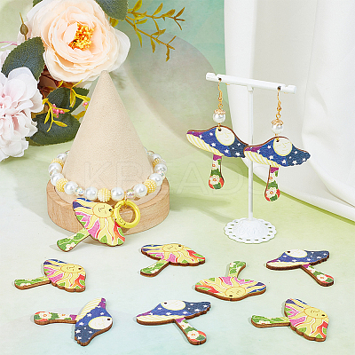 20Pcs 2 Styles Printed Wooden Pendants WOOD-SC0001-65-1
