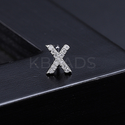 Platinum Brass Micro Pave Cubic Zirconia Stud Earrings XI6969-24-1