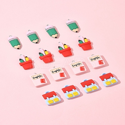16Pcs 4 Styles Stationery Theme Resin Pendants RESI-FS0001-89-1