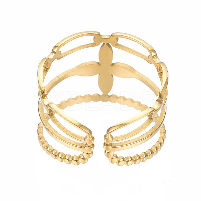 304 Stainless Steel Flower Open Cuff Ring X-RJEW-T023-95G-1